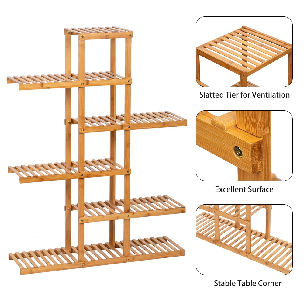 Kepooman 6 Floors and 12 Seats Indoor Bamboo Plant Stand for Home, Natural Kepooman 6 Floors and 12 Seats Indoor Bamboo Plant Stand for Home, Natural