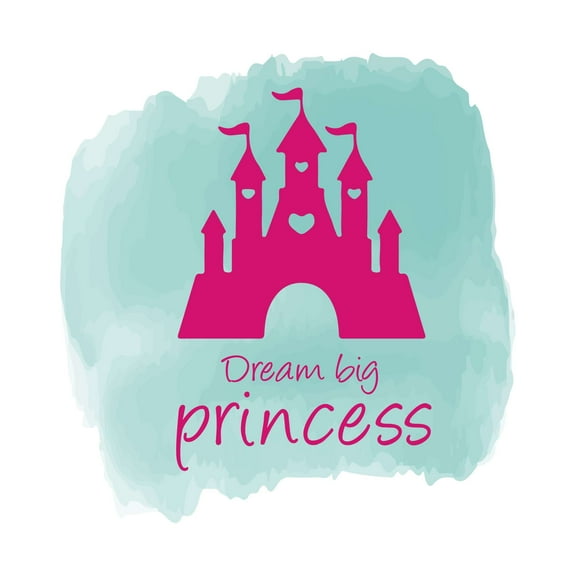 Dream Big Princess Cute Fairytale Castle silhouette watercolor wall Design Wall Art Sticker Designs Vinyl Stickers For Home House Walls Rooms Windows Bedroom Decoration Size (28x28 inch)