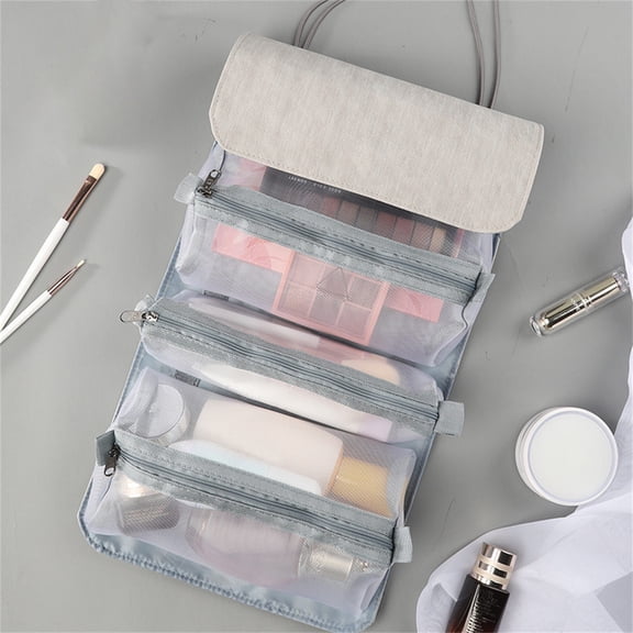 Makeup Bag Cosmetic Bag, Travel Makeup Bag, PU leather Makeup Bags for Women Portable Water-resistent Pouch Open Flat Make Up Organizer Bag for Toiletries, Brushes, Pencils, Leather Black