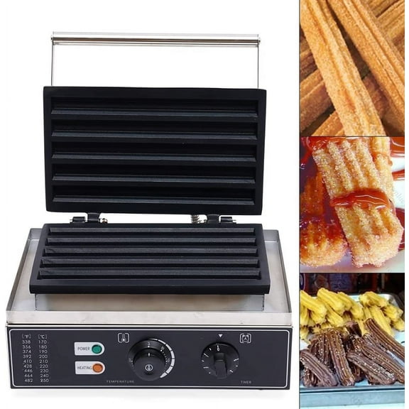 LOYALHEARTDY 11.6 INCH 5PCS Churro Maker Machine Commercial Waffle Maker Machine 1550W 110V Electric Nonstick Waffle Maker Great Choice for Bakery, Restaurant Silver and Black