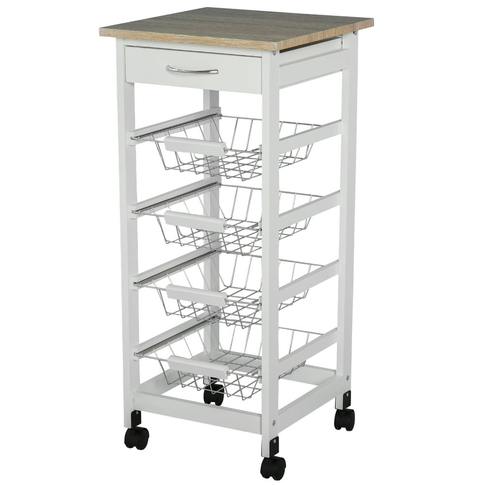 32.25" Wooden Rolling Kitchen Storage Cart with Ample Storage Space