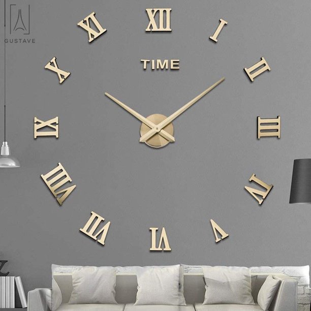 GustaveDesign Modern 3D DIY Large Wall Clock, Frameless Mirror Surface Wall Sticker Home Décor