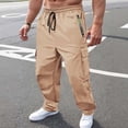 thumbnail image 2 of Admvng Mens Solid Pockets Elastic Waist Work Cargo Full Length Pants, 2 of 9