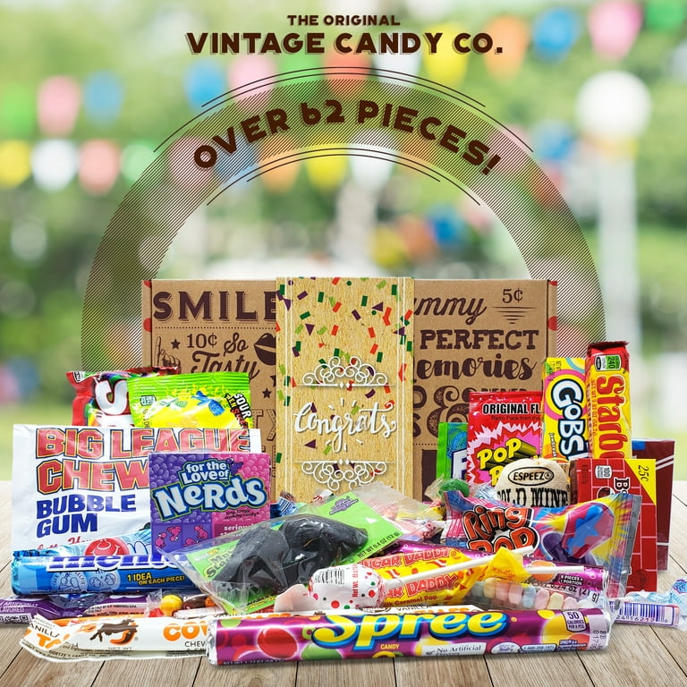 VINTAGE CANDY CONGRATULATIONS CARE PACKAGE - Nostalgia Candies Basket  CONGRATS GIFT BOX - Fun Pride Gift For Boy or Girl - PERFECT For Adults,  College Students, Friend, Teens, Man or Woman 