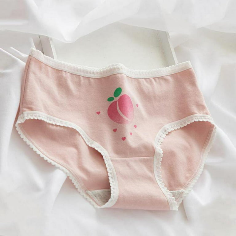 New Fashion Honey Peach Lace Girls Underwear Cotton Mid-waist Cute
