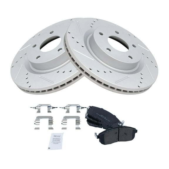 TRQ Front Performance Brake Pad & Rotor Kit Brake Pads Brake Rotors Set Semi-Metallic Premium G-Coated Fits Select 2007-2013 Nissan Altima