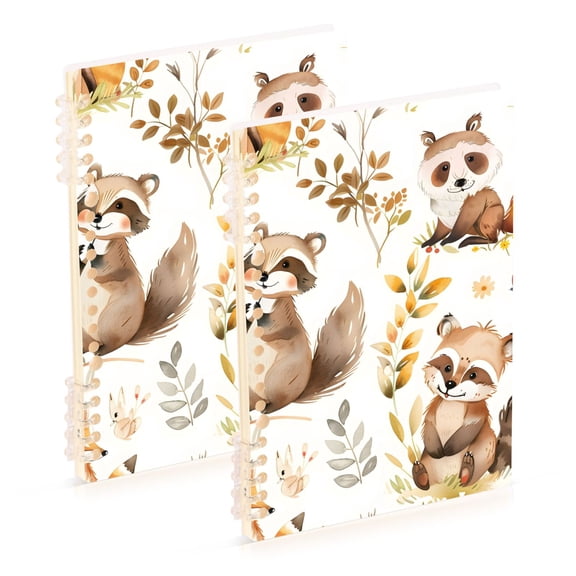 Cartoon Raccoon Fox Notebooks 2 Pcs 1-subject Journal 60 Sheets A5 College Ruled Paper Detachable Ring 8.3"x5.7"