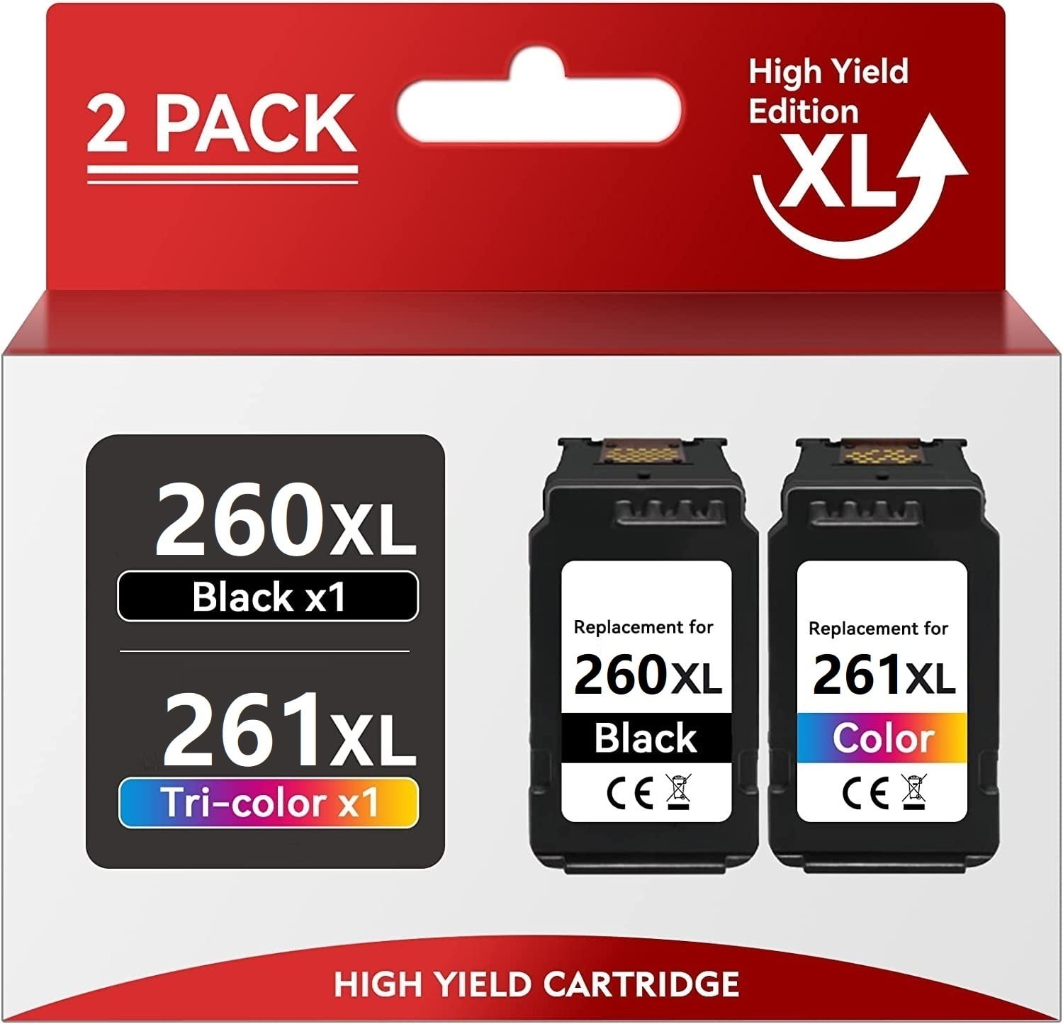 Compatible PG260XL PG 260 XL CL261XL CL 261 XL High Yield Ink Cartridge Replacement for Canon