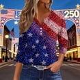thumbnail image 2 of haizhen 4th of July Shirts Women 250th Anniversary USA 3/4 Length Sleeve Womens Tops Casual Henley V Neck Patriotic Tshirts Red White and Blue T Shirts Dark Blue, M, 2 of 5