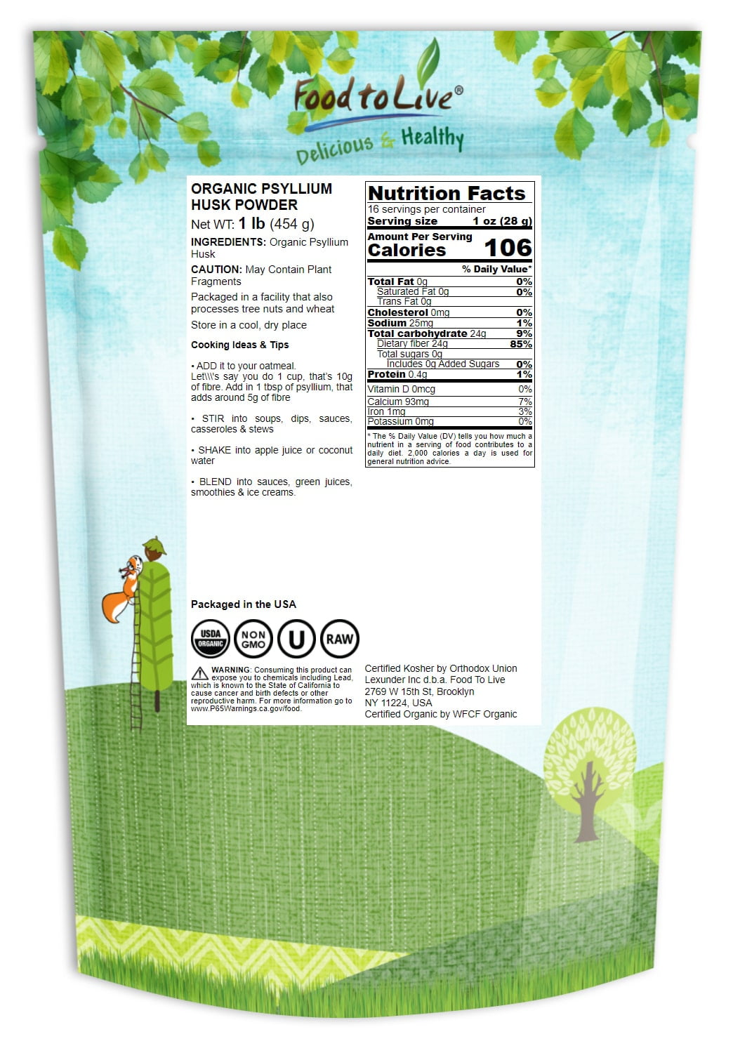 Organic Psyllium Husk Powder, 1 Pound — Non-GMO, Kosher, Raw ...