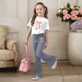 thumbnail image 2 of Glisme Girls Outfit Casual Flare Pants With Short Sleeve Top Comfortable Playwear Summer Two Piece Set Leisure Matching Set Size 5-6 Years Grey, 2 of 4
