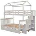 thumbnail image 4 of EUROCO Twin over Full House Bunk Bed with Trundle and Staircase, White, 4 of 17