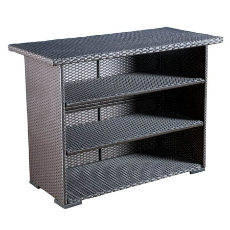 Trinidad Wicker Bar - Dark Brown - Christopher Knight Home: Weather-Resistant Patio Cart with Shelves