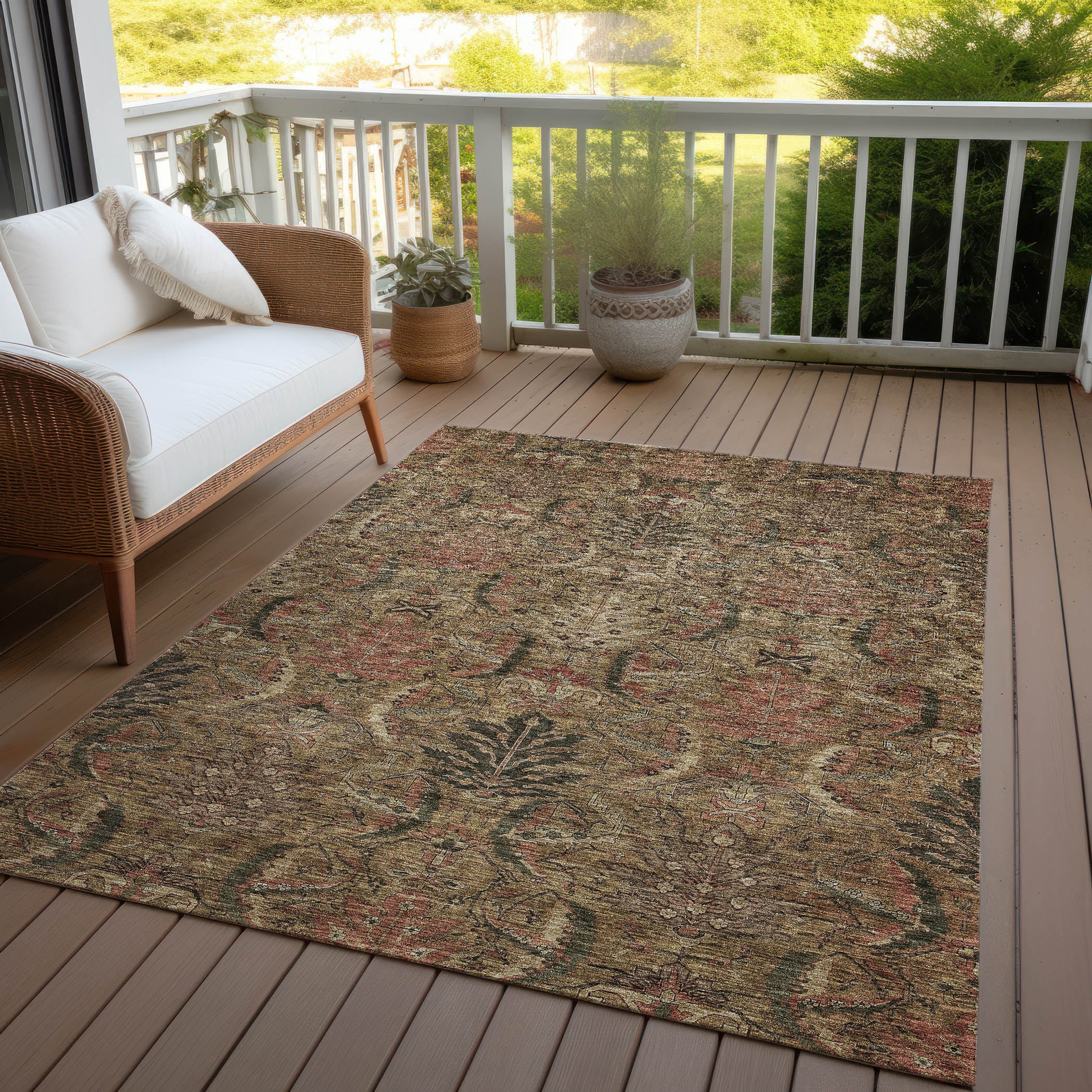 Addison Rugs Chantille Indoor/Outdoor Transitional Damask Brown Washable Rectangle Rug, 3' x 5'