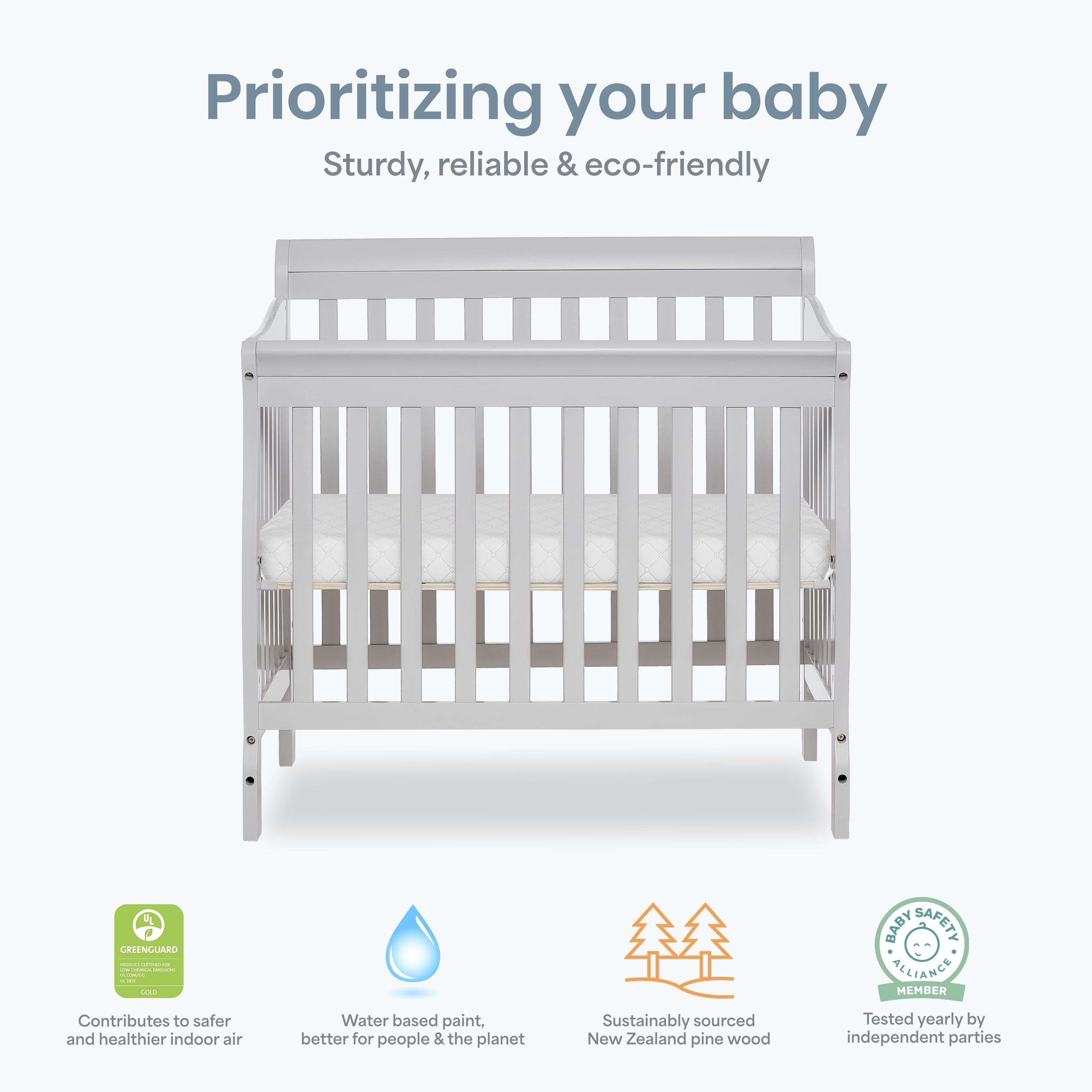 Dream On Me Aden 4-in-1 Convertible Mini Crib In Mystic Grey, Greenguard Gold Certified