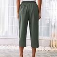 thumbnail image 4 of Outfmvch Flowy Pants Cotton Linen Pants Pull On Elastic Capris Drawstring with Pockets Straight Wide Leg Flowy Pants for Women Petite Women High Waisted Wide Leg Wide Leg Crop Pants Green 1 S-3XL, 4 of 5