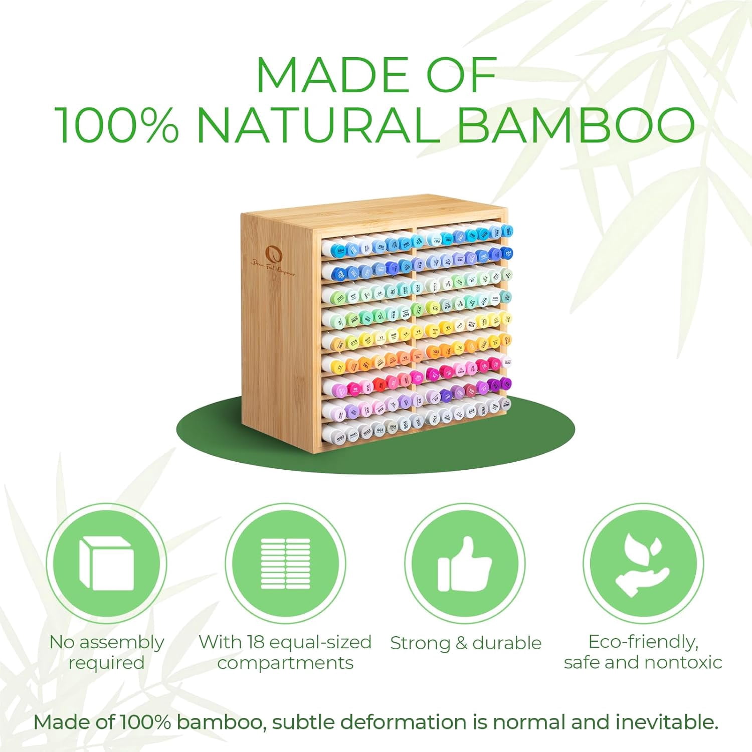 Ohuhu Bamboo Marker Organizer, Holds 126 Markers or Brushes, 18-Compartment Desktop Holder for Home