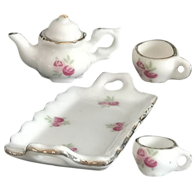 1 Set of Play Tea Set for Toddler Miniature Teaware Prop Ceramic Small Tea Set Mini House Accessories