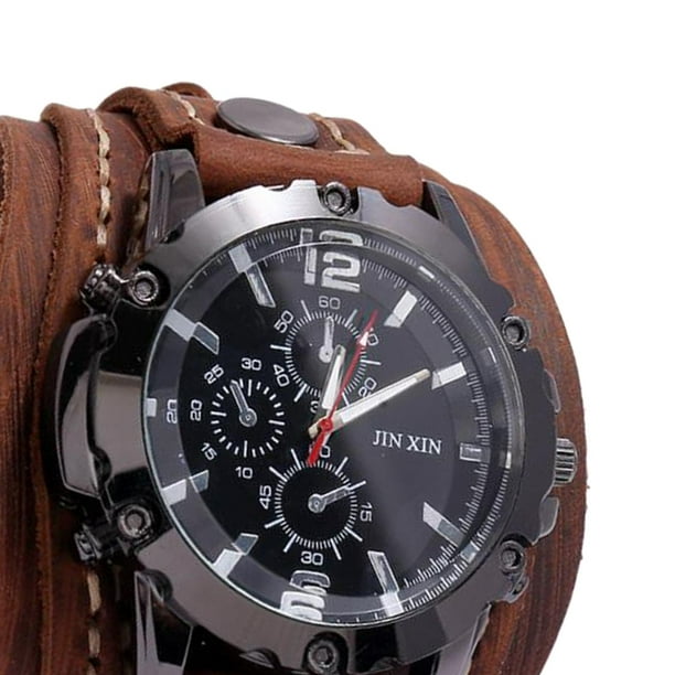 Reloj de retro punk correa de cuero ancha reloj numeros de esfera redonda de reloj para hombres marron Sunnimix reloj de pulsera Walmart en linea