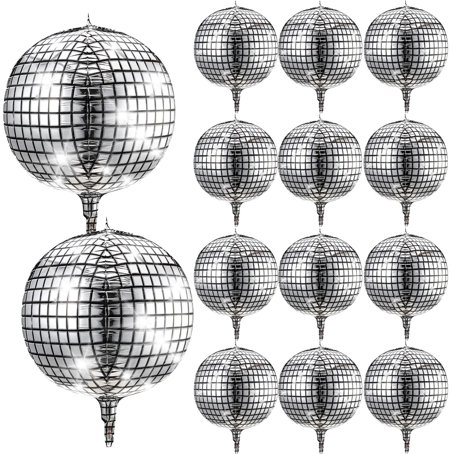 Disco Ball Balloons 20 Pieces 22 Inch 4D Disco Balloons Large Silver Laser Foil Balloon Metallic