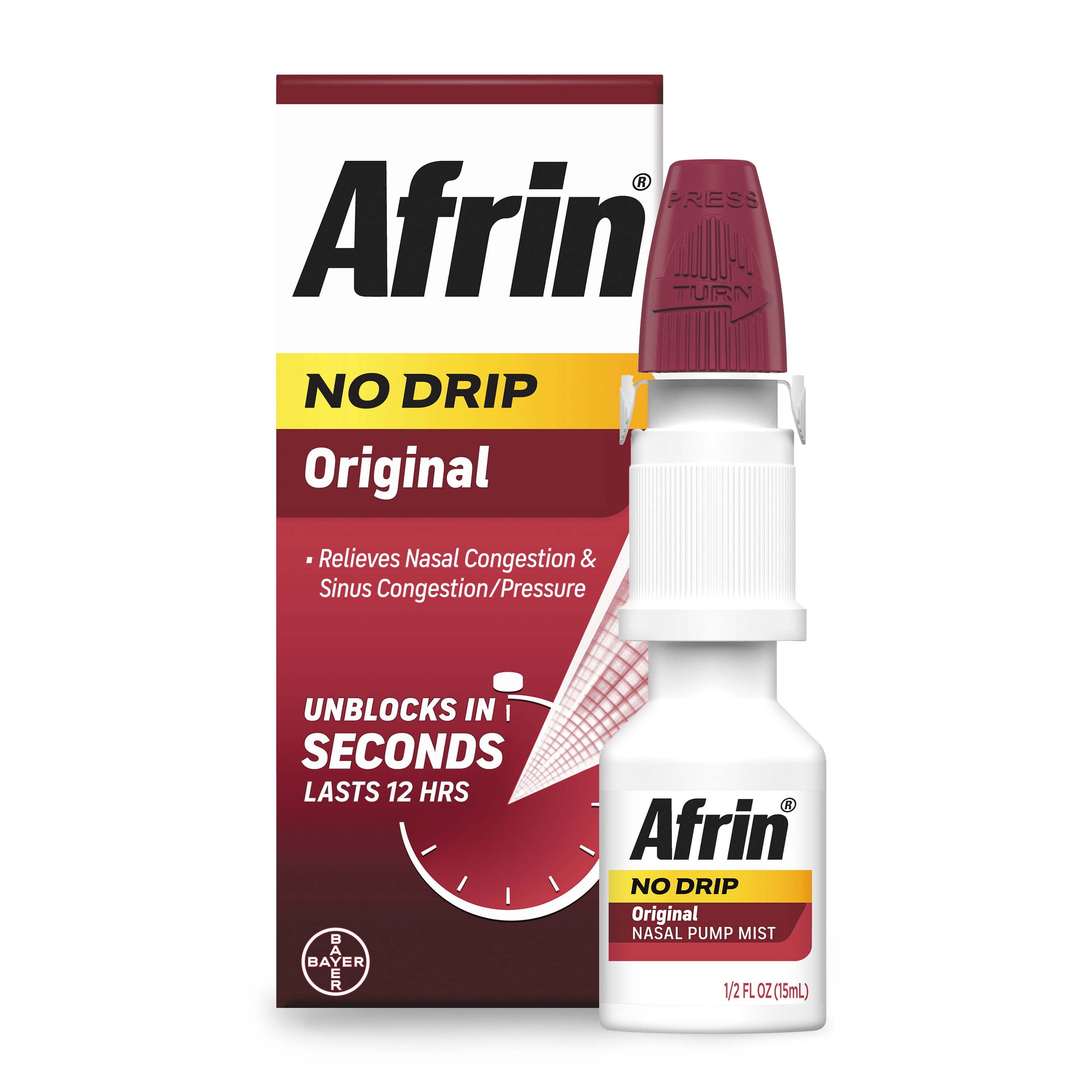 (3 pack) Afrin No Drip Original 12 Hour Nasal Decongestant Pump Mist - 15 ml