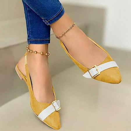 

LnjYIGJ Flats Shoes Women s Pointed Toe Buckle Comfy Casual Shoes Solid Comfortable Low Heeled Single Shoes