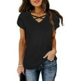 thumbnail image 5 of Olyvenn Summer Tops Women Fashion Criss Cross Strappy V Neck Shirts New Petal Sleeve Dressy Blouses Solid Daily Tees Black S, 5 of 8