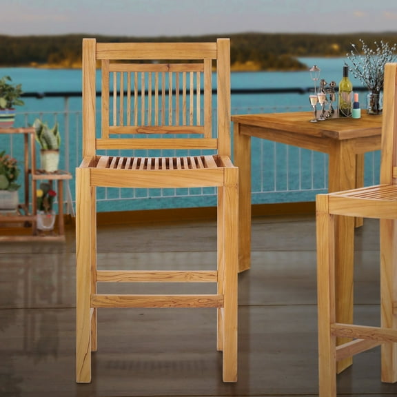 Teak Wood Maldives Outdoor Patio Barstool Chair, A-Grade Teak Wood