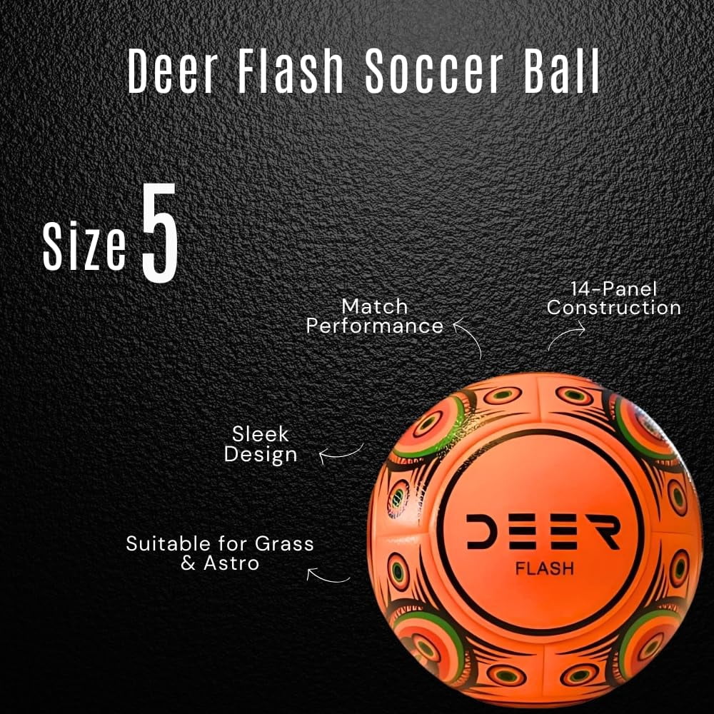 Deer Flash Soccer Ball – for Club, Training, Match Performance,Indoor & Outdoor Soccer,Suitable for Grass & Astro | 14 Panel, Fabric Wrapped Rubber Bladder | Size 5 for Youth & Adult Soccer Players |