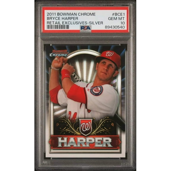 Graded 2011 Topps Bowman Chrome Bryce Harper #BCE1 Retail Exclusives Silver Rookie RC Baseball Card PSA 10 Gem Mint