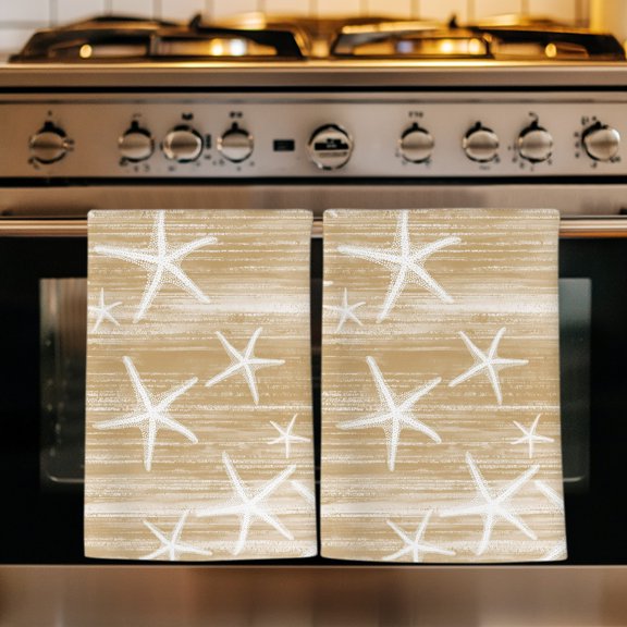Light Brown Starfish Coastal Kitchen Towels Set of 1, Summer Beach Nautical Ocean Vintage Absorbent Dish Towels for Kitchen, Microfiber Hand Towel, Quick Drying Tea Towel for Cleaning Dishcloths