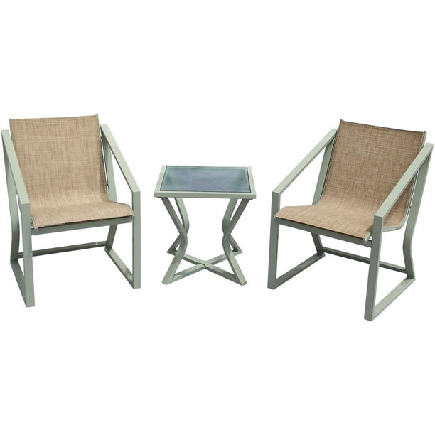 Mod Asbury 3 Piece Modern Outdoor Bistro Chat Set With Two Sling Side Chairs And Glass Top Side Table Walmart Com Walmart Com