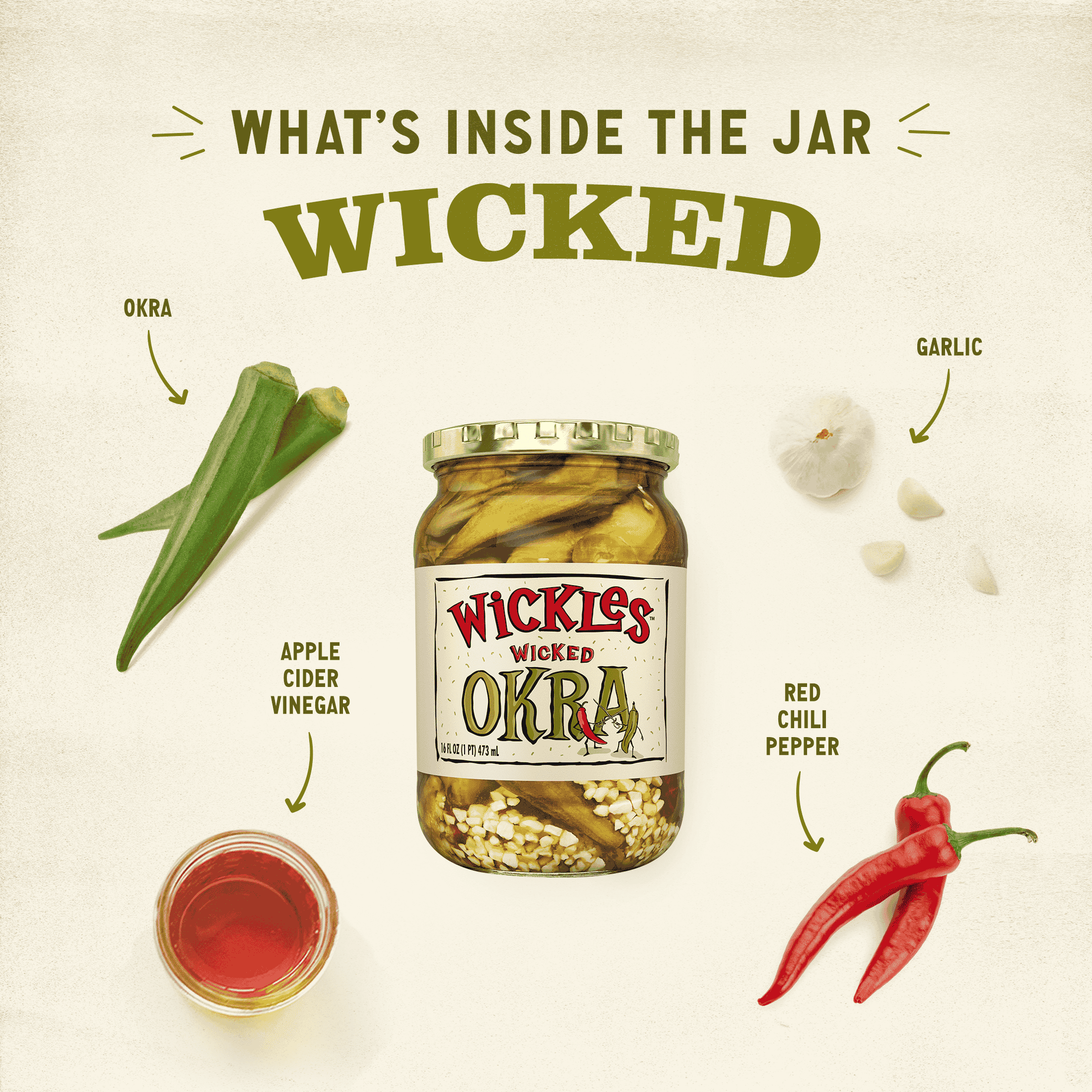 (6 pack) Wickles Wicked Pickled Okra, 16 fl oz Jar