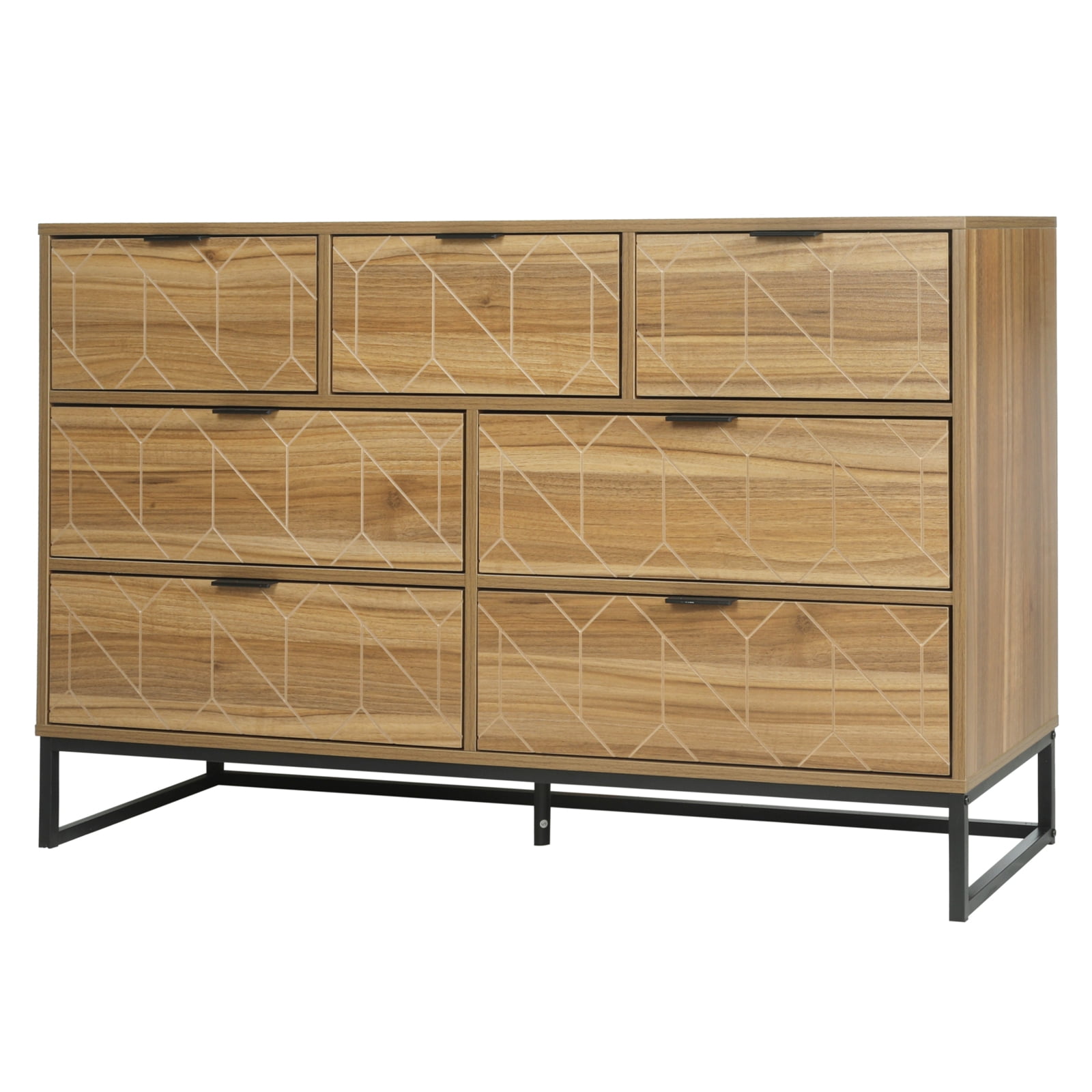 Yardi Yard 7 Double Drawer Dresser for Bedroom, Modern Accent Wide Chest with Black Knobs and Metal Legs Walnut Yardi Yard 7 Double Drawer Dresser for Bedroom, Modern Accent Wide Chest with Black Knobs and Metal Legs Walnut