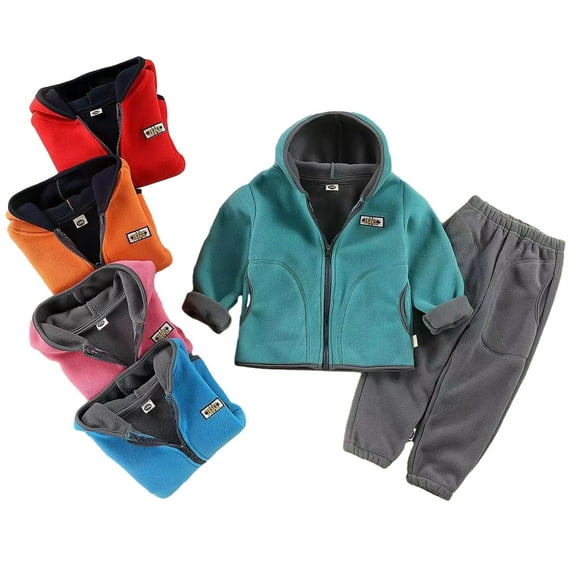 Ajziojiro 2PCS Boys Girls Clothes Sets Outfit for Kids Toddler Fall Winter Grain Velvet Hooded Jacket Tops Pants Thickened Sets 1-12Y