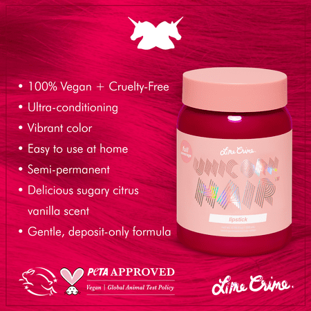 Lime Crime Unicorn Hair Dye, Lipstick, Full Coverage, Semi-Permanent, Vegan, 6.76 fl oz