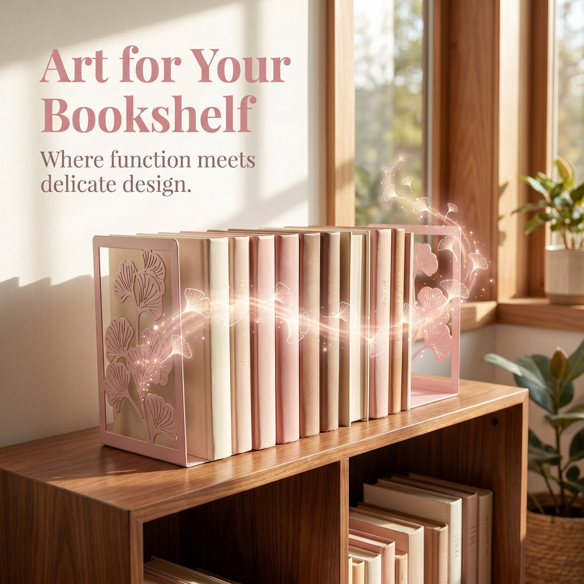 Unique Bargains Decorative Non-Skid Hollow-out Metal Bookends for Home Pink 4.7"x3.5"x7"