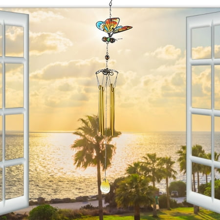 

Wrought Iron K Ingfisher Glass Painted Wind Chime Pendant Courtyard Balcony