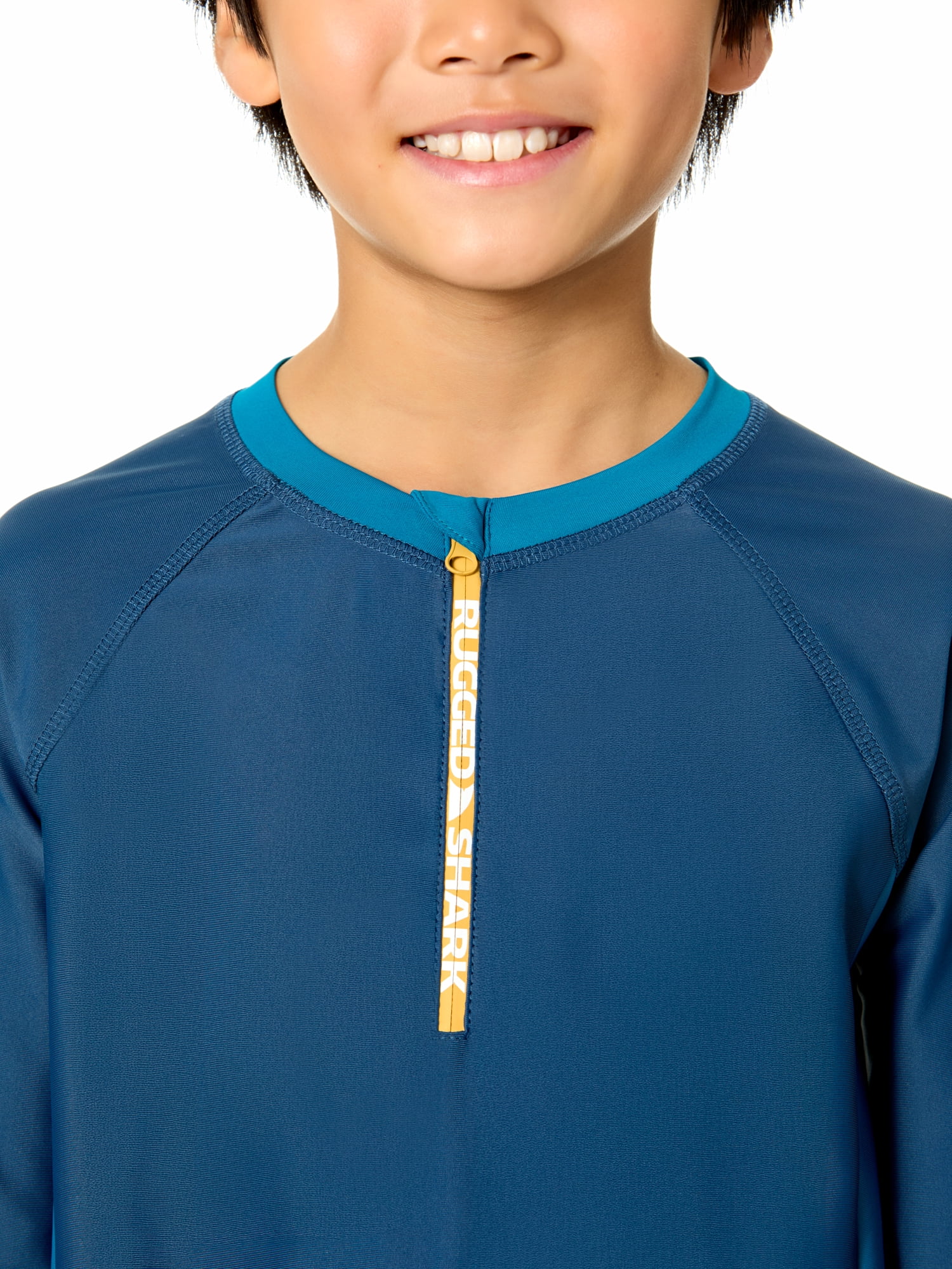 Rugged Shark Boys Long Sleeve Half Zip Rash Guard, Sizes 4-16