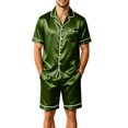 thumbnail image 2 of Men Satin Pajama Set Sleepwear for Man Summer Short Sleeve Button-Down Shirt & Shorts Pajamas 2 Piece Home Clothes Short Suit Green L, 2 of 6