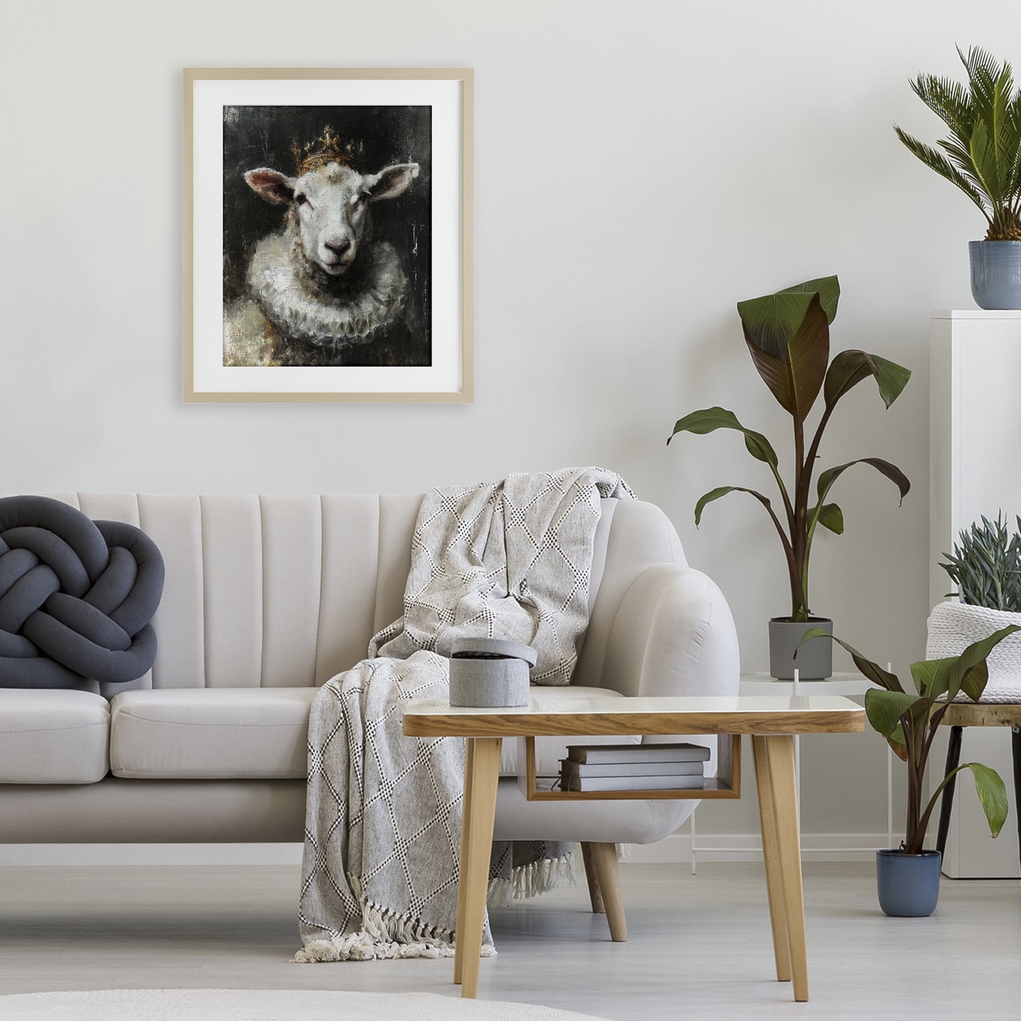 Stupell Industries Crowned Sheep Portrait Birch Framed Print Under Glass, design by Svetlana Aleynikova