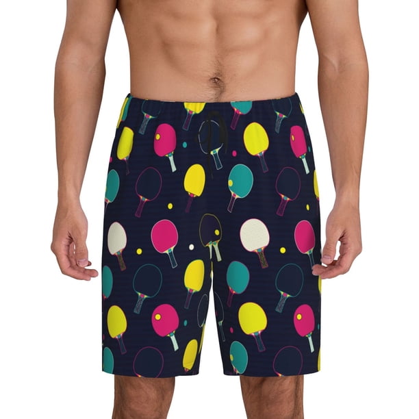 Balery Colorful Ping Pong Rackets Pantalones cortos de pijama de punto de algodón para hombre con cinturilla y bolsillos-Medium