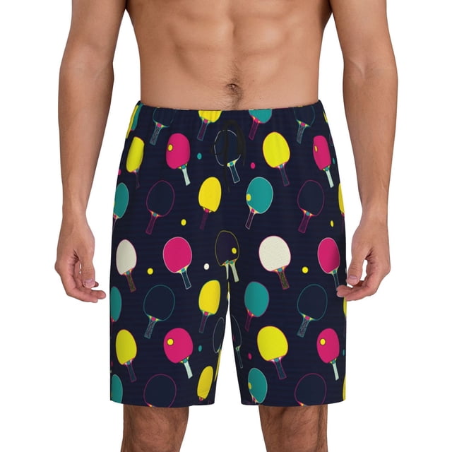 Balery Colorful Ping Pong Rackets Pantalones cortos de pijama de punto de algodón para hombre con cinturilla y bolsillos-XX-Large