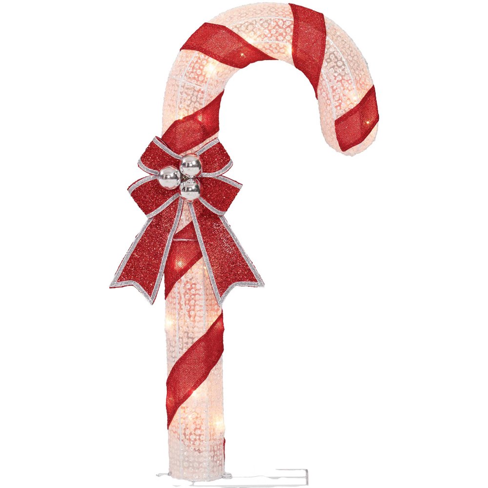 30" LightUp Diamond Fabric Candy Cane Sculpture