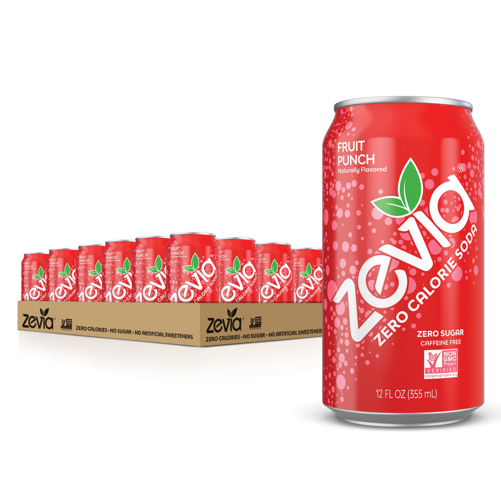 Zevia Zero Sugar Fruit Punch Soda Pop, 12 fl oz, 24 Pack of Cans