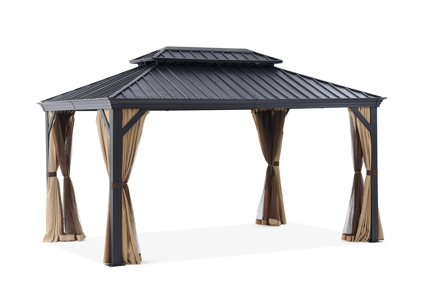 thumbnail image 2 of Barton 10x14 Gazebo, Hardtop Gazebo With Aluminum Frame, Double Galvanized Steel Roof, Curtains and Netting Included, Metal Gazebos Pergolas for Patios, Garden, Parties, Lawns, 2 of 5