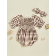 thumbnail image 4 of BemeyourBBs Newborn Girl Outfit, Short Sleeve Plaid Bodysuit with Bowknot Headband, 4 of 5
