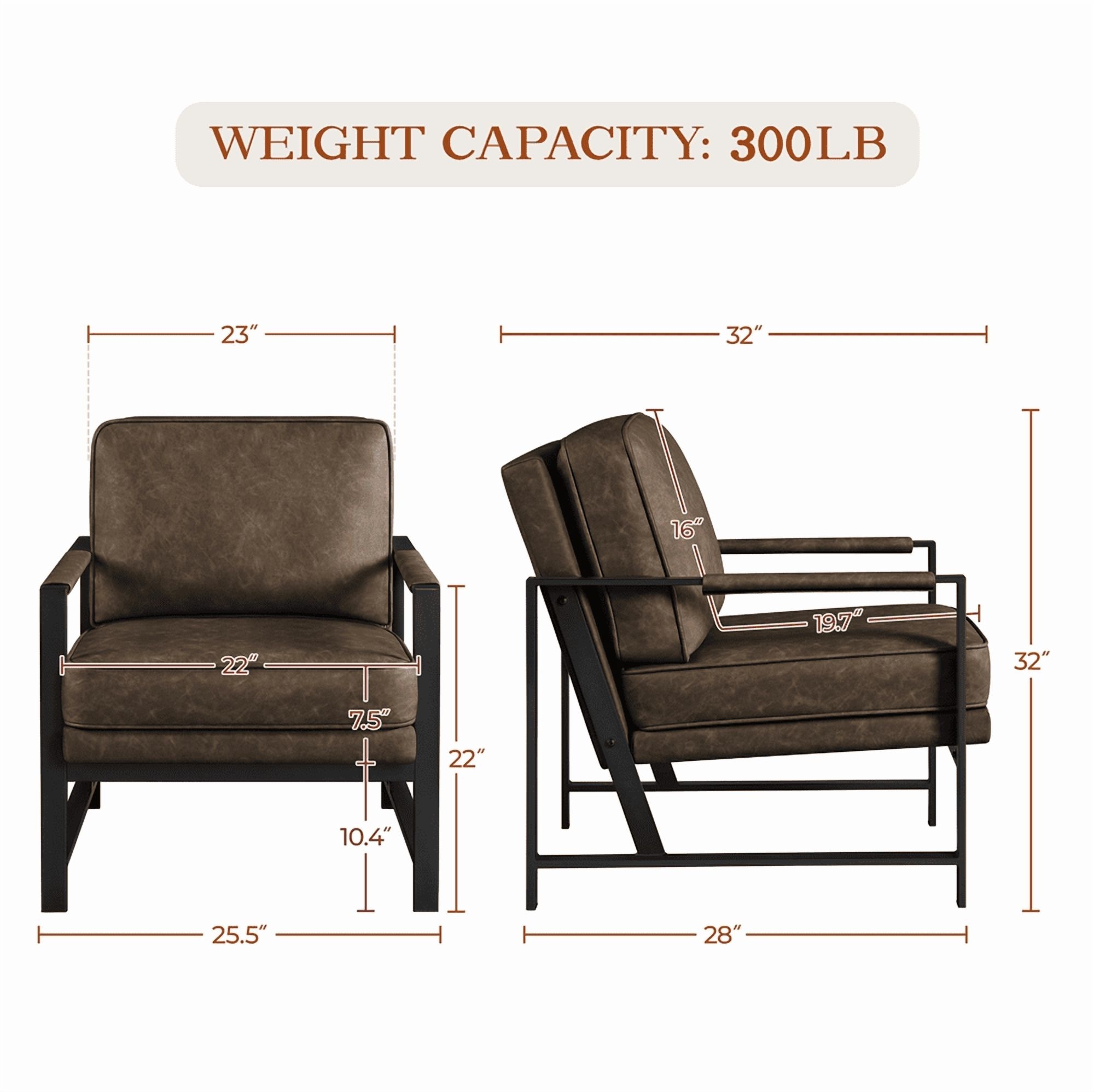 Alden Design Retro PU Leather Upholstered Lounge Chairs with Removable Seat and Back Cushion, Set of 2, Brown