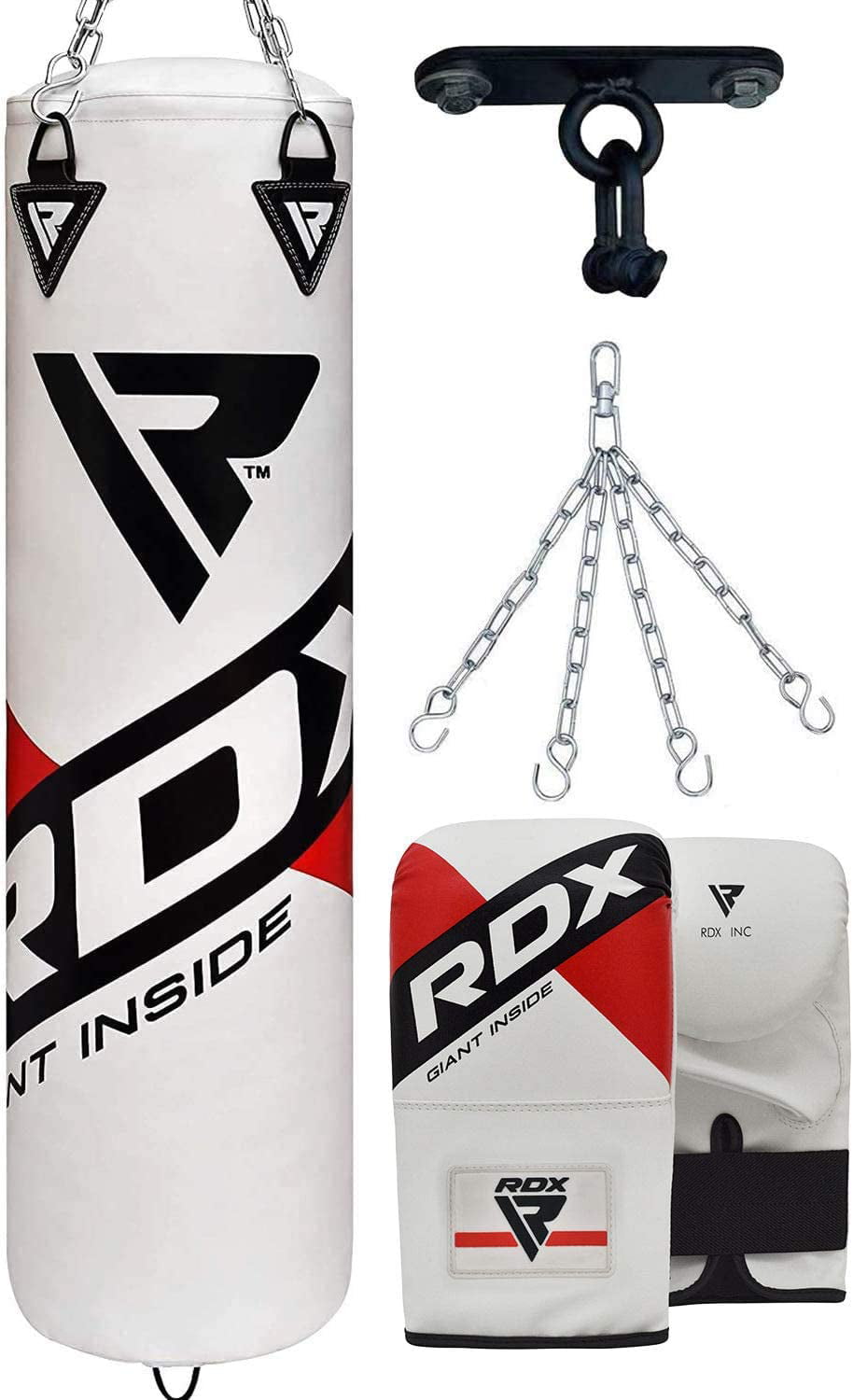 RDX Punch Bag Filled Set Kick Boxing MMA Training Gloves Heavy Punching Mitts Hanging Ceiling Hook Chain Muay Thai 4PC Martial Arts 4FT 5FT 