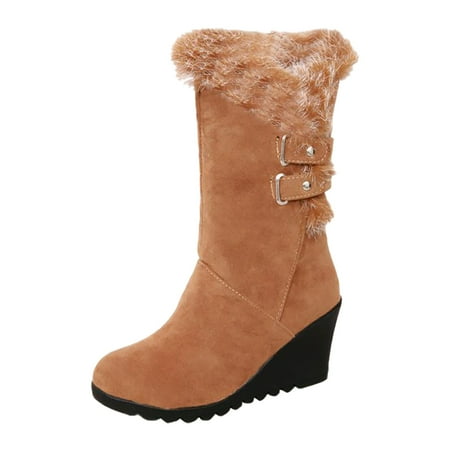 

fvwitlyh Snow Boots for Women s Extra Wide Calf Boots Women s Winter Wedge Heeled Medium Boots Plush Warm And Wedge Boots for Women Wide Calf